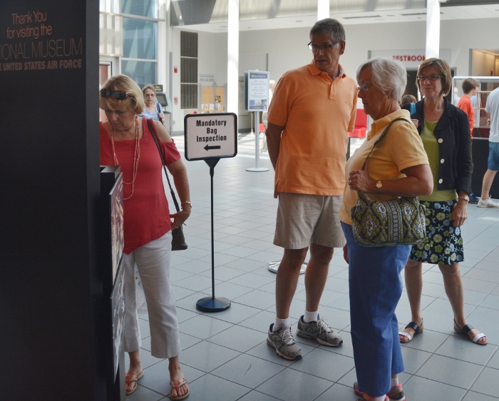 going through security to enter the air force museum